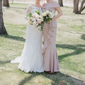Betsy & Adam Off the Shoulder Shimmer Gown/Bridesmaid Dres - Blush Pink - Size 6